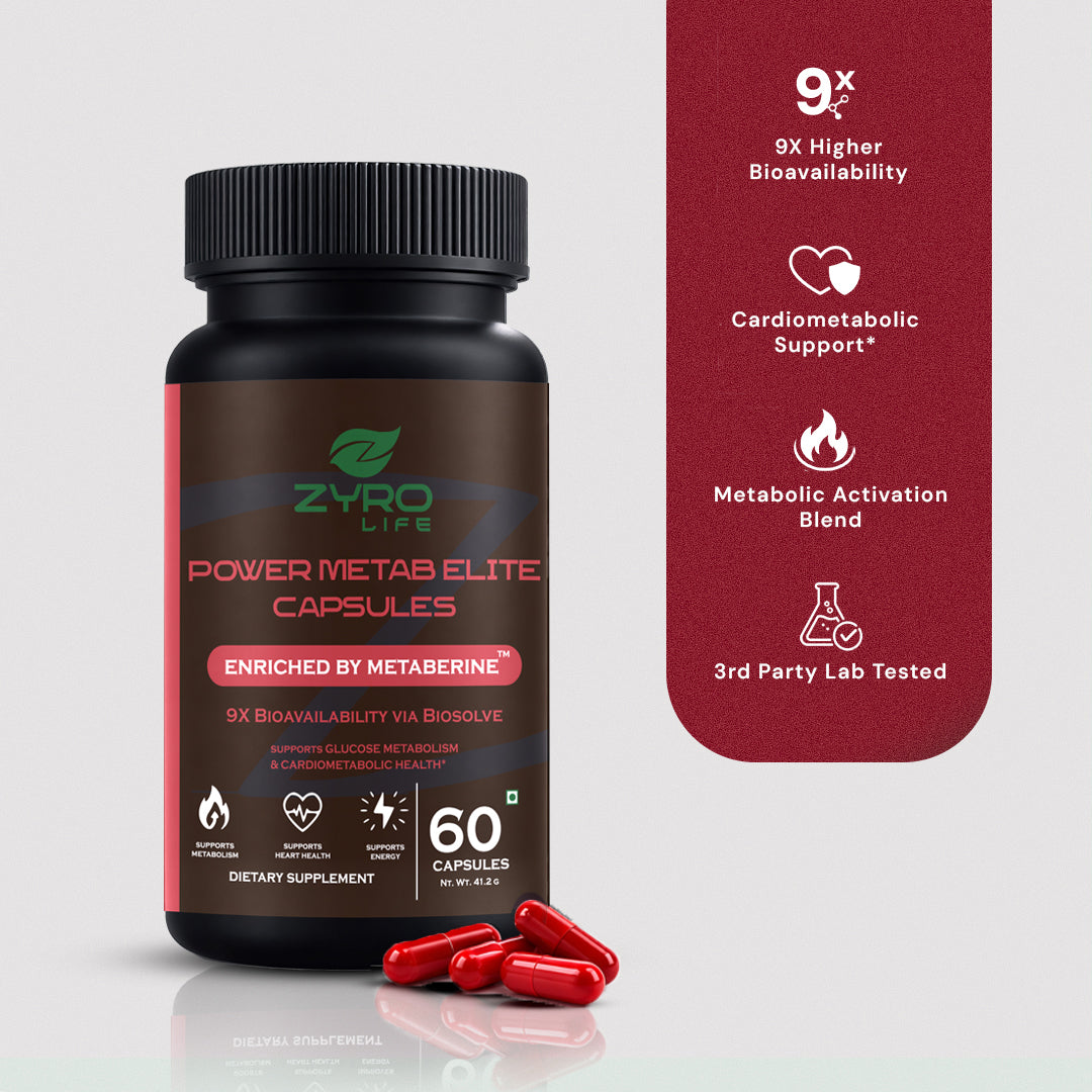 Zyro Life Power Metab Elite Capsules – Metaberine™ Formula for Glucose Metabolism, Energy & Heart Health