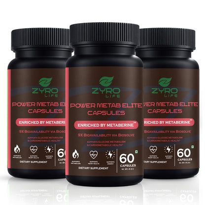 Zyro Life Power Metab Elite Capsules – Metaberine™ Formula for Glucose Metabolism, Energy & Heart Health