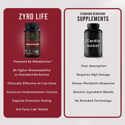 Zyro Life Power Metab Elite Capsules – Metaberine™ Formula for Glucose Metabolism, Energy & Heart Health