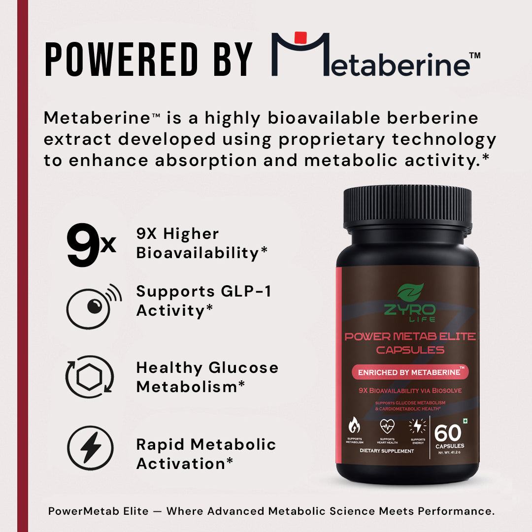 Zyro Life Power Metab Elite Capsules – Metaberine™ Formula for Glucose Metabolism, Energy & Heart Health