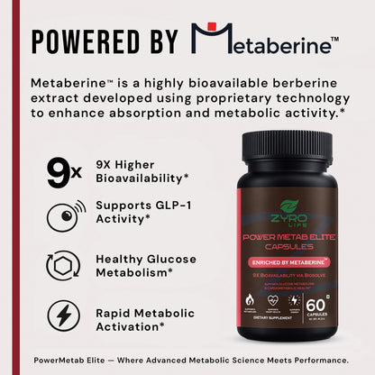 Zyro Life Power Metab Elite Capsules – Metaberine™ Formula for Glucose Metabolism, Energy & Heart Health